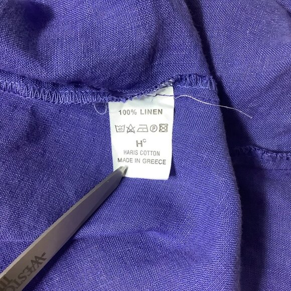 Haris Cotton Blue Long Sleeve Button Front 100% Linen Roll Tab Sleeve Dress L - Picture 8 of 8